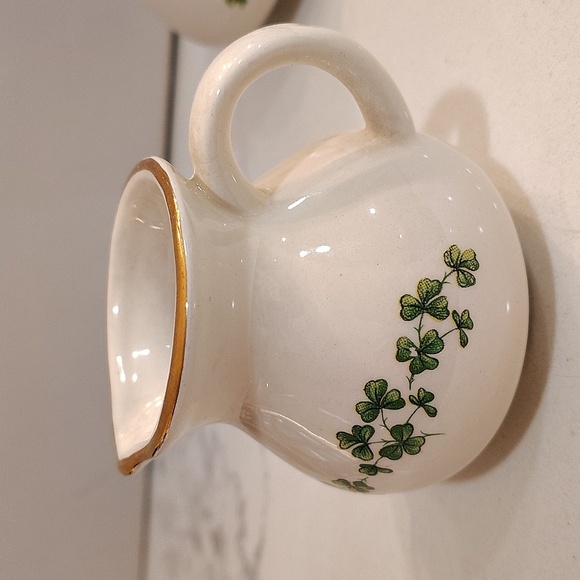 Carrigcraft County Cork Ireland creamer sugar clover print white green gold rim - Picture 5 of 13